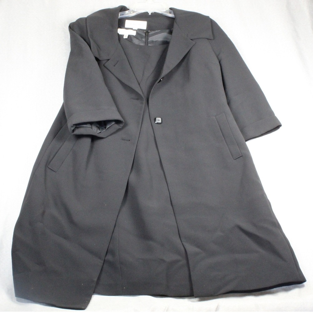 Jones New York Dress Set 2pc Dress & Topper Coat 12 Black Professional Office